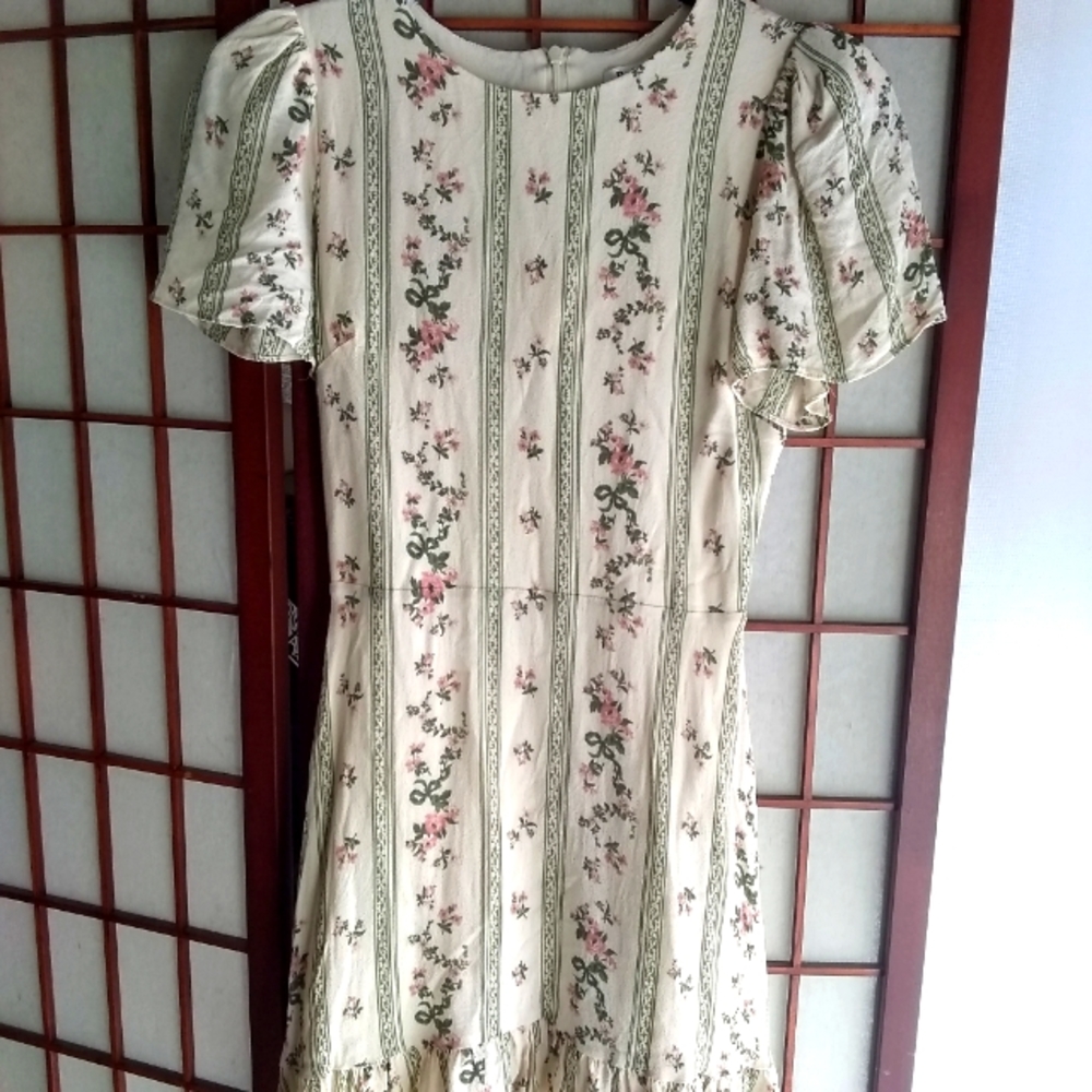 Reformation Puff Sleeve Ruffle Hem Floral Print Dress